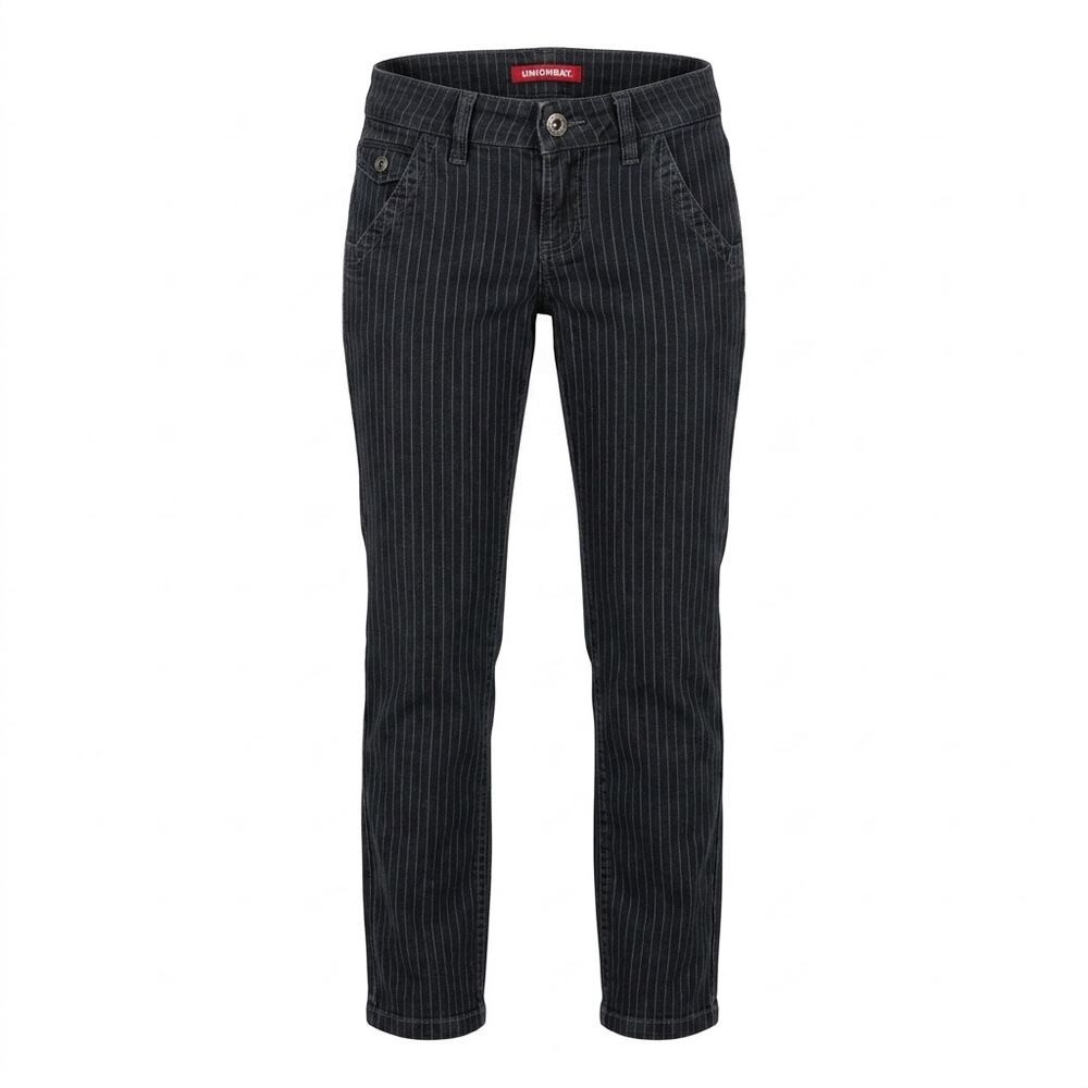 Unionbay Black Pinstripe Stretch Dark Wash Straight Leg Jeans Women Size 7